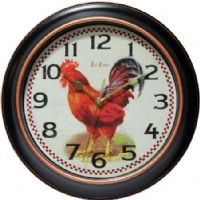 Infinity Instruments 14877BG-3521 Rotterdam Wall Clock, 12" Round Diameter, Has a rooster design dial, Perfect clock for any kitchen or for the rooster/chicken lover in your life, Black Finish Case w/ Rose Gold Accent Bezel, Glass Lens, Silent Sweep Second Hand Movement, Requires 1 AA Battery (Not Included), UPC 731742014870 (14877BG3521 14877BG 3521 14877-BG-3521) 