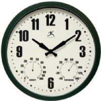 Infinity Instruments 14885DG-3911 Munich Dark Green Indoor/Outdoor Wall Clock, 14" Round Diameter, Hygrometer and thermometer, Contemporary design that will look great inside or outside of your home, Steel Case, Glass Lens, Requires 1 AA Battery (Not Included), UPC 731742214881 (14885DG3911 14885DG 3911 14885-DG-3911) 