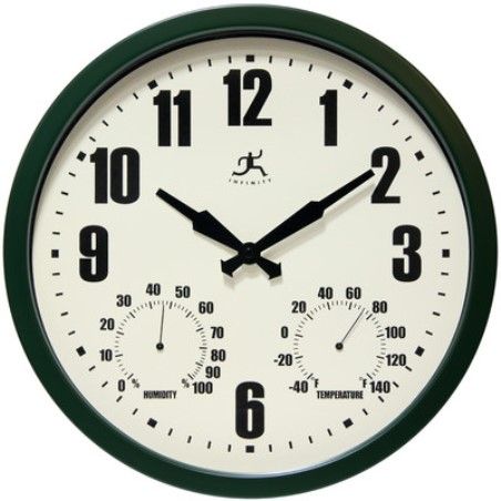 Infinity Instruments 14885DG-3911 Munich Dark Green Indoor/Outdoor Wall Clock, 14