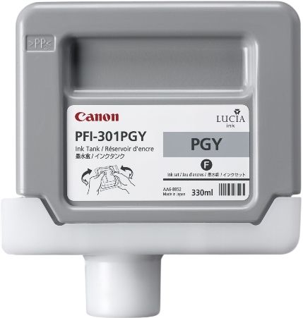 Canon 1496B001AA Model PFI-301PGY Pigment Photo Gray Ink Tank (330ml) for use with imagePROGRAF iPF8000, iPF8000S, iPF8100, iPF9000, iPF9000S and iPF9100 Printers, New Genuine Original OEM Canon Brand (1496-B001AA 1496 B001AA 1496B001A 1496B001 PFI301PGY PFI 301PGY PFI-301)