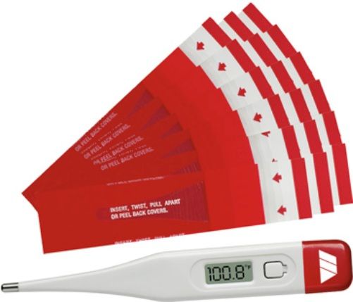Mabis 15-749-000 Hospi-Therm Kit Dual Scale Thermometer w/ 20 Probe Covers, Rectal, For rectal use,60-second readout, Waterproof, Peak temperature tone, memory and fever alarm, Fahrenheit/Celsius switchable, Storage case, 20 probe covers, Instructions in English and Spanish (15-749-000 15749000 15749-000 15-749000 15 749 000)