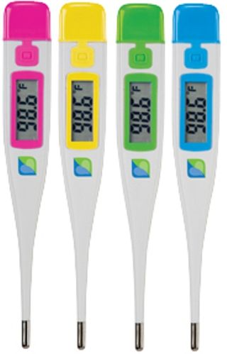 Mabis 15-930-004 30-Second Slim Thermometer Family Pack, Color-coded so each family member can have their own designated thermometer, 26% less plastic than most thermometers, F temperature display, Water resistant, Memory recall of last reading, Fever alarm, Includes: 5 probe covers, battery and storage case (15-930-004 15930004 15930-004 15-930004 15 930 004)