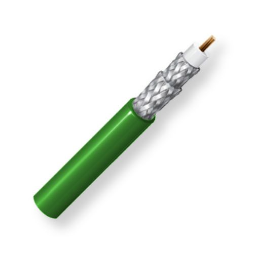 Belden 1505F G7W1000, Model 1505F, 22 AWG, RG59, Flexible, Low Loss Serial Digital Coax Cable; CM-Rated; Green Color; 22 AWG stranded Bare compacted copper conductor; Foam HDPE core; Double Tinned copper braid; Flexible PVC jacket; UPC 612825358367 (BTX 1505FG7W1000 1505F G7W1000 1505F-G7W1000 BELDEN)