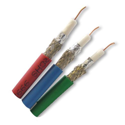 BELDEN1505S30001000, Model 1505S3, 20 AWG, 3-Coax, VideoFLEX Snake, Banana Peel Cable; Riser-CMR Rated; 20 AWG solid 0.032-Inch bare copper conductors; Gas-injected foam HDPE insulation; Duofoil and a tinned copper braid shield; Individual PVC jackets; UPC 612825356479 (BELDEN1505S30001000 CONNECTION TRANSMITION WIRE PLUG)
