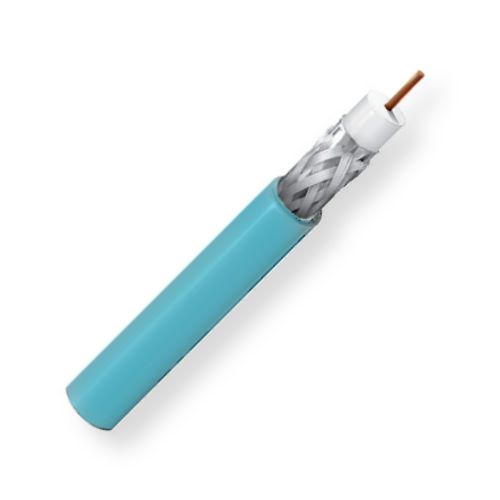 Belden 1506A 0061000, Model 1506A; RG59, 20 AWG, Plenum-Rated, Low Loss, Serial Digital Coax Cable; Light Blue; RG59 20 AWG solid bare copper conductor; Foam FEP core; Duofoil Tape and tinned copper braid double shield; Flamarrest jacket; UPC 612825116622 (BTX 1506A0061000 1506A 0061000 1506A-0061000)