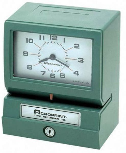 Acroprint 01-2070-40A model 150ER3 Rugged and dependable automatic-print time clock, Day of week, hour (0-23), decimal hundredth, Economical uses widely available standard time cards, Automatic ribbon feed and reverse insures long ribbon life, Operates on 120VAC, 60Hz, UPC 033297150301 (01207040A 01 2070 40A 150-ER3 150 ER3 150ER)