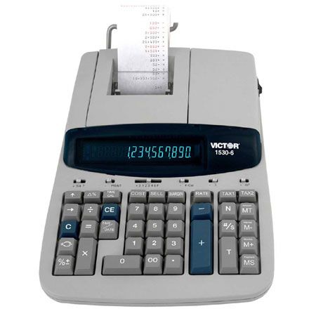 Victor 1530-6 2 Color Commercial Ribbon Printing Calculator, Professional Calculator with Financial Functions and Time Calculations; Extra Large Fluorescent Display; 10 Digit Capacity; Fast 5.0 Lines Per Second, 2 Color Print; Built-in Metal Paper Arm; 4 Key Independent Memory; Units Price Mode; Delta Percent - Percent of Change; Percent Key; Grand Total, UPC 014751153069 (15306 Victor1530-6 Victor15306)