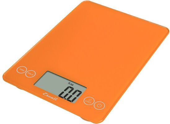 Escali 157OO model Arti Glass Digital Scale, Ultra slim profile, 15 Lbs or 7000 gram capacity, Measures liquid and dry ingredients, Easy to clean glass surface, Automatic shut off feature, Both liquid - fl oz, ml and dry ingredients - g, oz, lb + oz Measures, Overly Orange Finish, UPC 852520003050 (157OO 157-OO 157 OO 15700) 