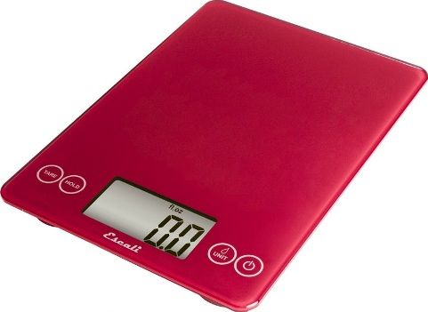 Escali 157RR model Arti Glass Digital Scale, Ultra slim profile, 15 Lbs or 7000 gram capacity, Measures liquid and dry ingredients, Easy to clean glass surface, Automatic shut off feature, Both liquid - fl oz, ml and dry ingredients - g, oz, lb + oz Measures, Retro Red Finish, UPC 852520003036 (157RR 157-RR 157 RR) 
