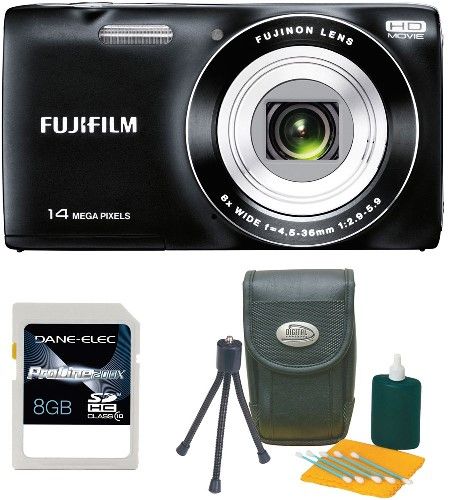 Fujifilm 16218221-3-KIT FinePix JZ100 Digital Camera with DC-115R Starter Kit & 8GB SD Card, 2.7-inch, approx. 230000 dots TFT color LCD monitor, Fujinon 8x Zoom Lens & 14 Megapixels, 1/2.3-inch CCD with primary color filter Image sensor, Digital zoom Approx. 6.7x (up to approx. 53.6x, with 8x optical zoom), High Sensitivity + Lens Shift, UPC 837654978498 (162182213KIT 16218221-KIT 16218221-3KIT 16218221 JZ-100 JZ 100)