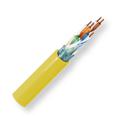 Belden 1624P 0041000, Model 1624P, 24 AWG, 4-Pair, CAT5 Horizontal Cable; Yellow Color; Plenum CMP-Rated; 4-Pair; F/UTP-foil shielded; Premise Horizontal cable; 24 AWG solid bare copper conductors; FEP insulation; Overall Beldfoil shield; Flamarrest jacket; RJ-45 compatible; For Indoor Use; UPC 612825119418 (BTX 1624P0041000 1624P 0041000 1624P-0041000 BELDEN)