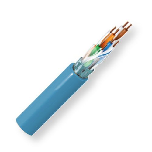 Belden 1624P D151000, Model 1624P, 24 AWG, 4-Pair, CAT5 Horizontal Cable; Blue Color; Plenum CMP-Rated; 4-Pair; F/UTP-foil shielded; Premise Horizontal cable; 24 AWG solid bare copper conductors; FEP insulation; Overall Beldfoil shield; Flamarrest jacket; RJ-45 compatible; For Indoor Use; UPC 612825119371 (BTX 1624PD151000 1624P D151000 1624P-D151000 BELDEN)