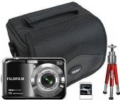 Fuji 16278049-4-KIT Finepix Ax660 With 8gb Sd Card Mini Tripod, 16MP 1/2.3 inch CCD image sensor with primary color filter and Digital Image Stabilization, Focal length: f/5.9mm-29.5mm and Full aperture f3.3/f8.0 (Wide), 1f5.9/f14.4 (Telephoto), 2.7-inch TFT color LCD monitor for live view monitoring and image review, HD Movie (1280 x 720p/30fps), 21 shooting modes, Focus mode: Single AF/Continuous AF (SR AUTO), USB 2.0 Hi-speed Interface UPC 091037657992 (16278049-4-KIT 16278049-4KIT 162780494- 