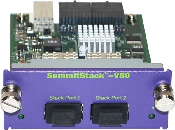 Extreme Networks 16419 Model VM3 Stack Module, Stacking Module, Plug in Module, Up to 40 Gbps Stacking connection, 2x 40GBASE-X QSFP+ ports, UPC 644728164202, Dimensions 1.4