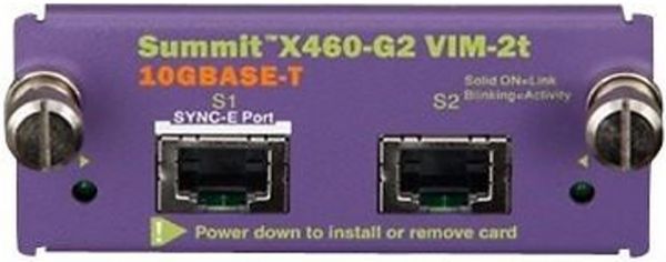 Extreme Networks 16712 Model Summit X460-G2 VIM-2t, Optional Virtual Interface Module, Installed on the rear of Extreme Networks X460-G2 Switches, 2 x 10GBASE-T Ports, UPC 644728167128, Dimensions 1.4