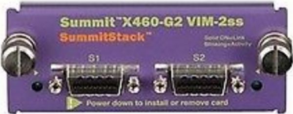 Extreme Networks 16713 Summit X460-G2 VIM-2ss; Wired Technology; 2 x Summit Stack (CX4) Ports; 40 Gigabit Stacking Solution; Compatible with Summit X440, Summit 460 and Summit 480 Switches; Plug-in Module; UPC 644728167135; Dimensions 3.4 X 5.5 X 1.4 inches; Weight 0.57 lbs (16713 16-713 16 713 X460)