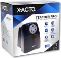 X-Acto 1675 Teacher Pro Electric Sharpener; Built with the patent pending SmartStop feature which indicates when the pencil is sharpened through illumination of blue LED light; For safe, fast, quiet sharpening in the classroom; Equipped with an extra large shavings receptacle and a multi-hole pencil dial; Multi-hole pencil selector; Hardened helical cutter for maximum precision and durability; Powerful Motor for performance and reliability; UPC 079946016758 (XACTO1675 XACTO 1675 X ACTO) 