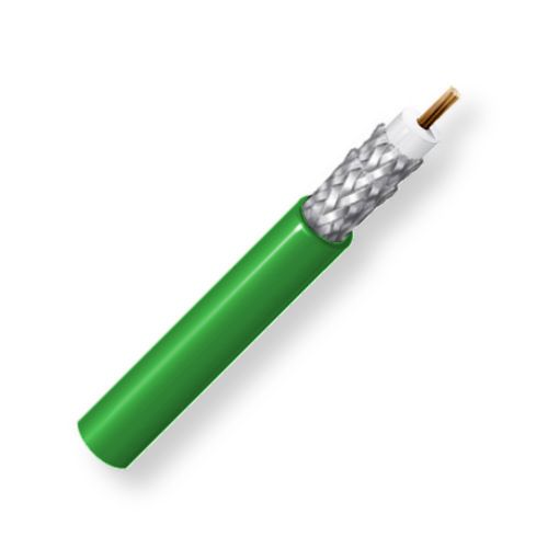 BELDEN1694FG7W1000, Model 1694F, 19 AWG, RG6 Type, Low Loss Serial Digital Coax Cable; CM-Rated; Green Color; 19 AWG stranded bare copper conductor; Foam HDPE core; Double Tinned copper braid; Flexible PVC jacket; UPC 612825356127 (BELDEN1694FG7W1000 TRANSMISSION CONNECTIVITY WIRE CONDUCTOR)