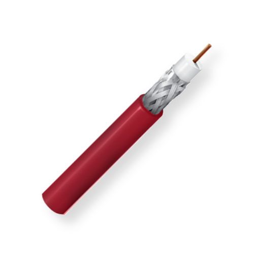 Belden 1695A 0021000, Model 1695A, 18 AWG, CMP Plenum-Rated, Low Loss Serial Digital Coax Cable; Red; RG6 18 AWG solid bare copper conductor; Foam FEP core; Duofoil Tape and Tinned Copper Braid double shielding; Flamarrest jacket; UPC 612825121138 (BTX 1695A0021000 1695A 0021000 1695A-0021000)