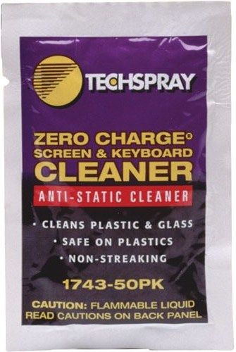 TechSpray 1743-50PK Anti-Static Cleaning Wipes, Screen & Keyboard Cleaner, Static Control, Pre-Saturated Packets, Non-Streaking, Non-Abrasive, Fast Drying Safe On Most Plastics, Includes: 50 Cleaning Wipes, UPC 729198536190 (174350PK 174-350PK 1743-50PK 174350-PK)