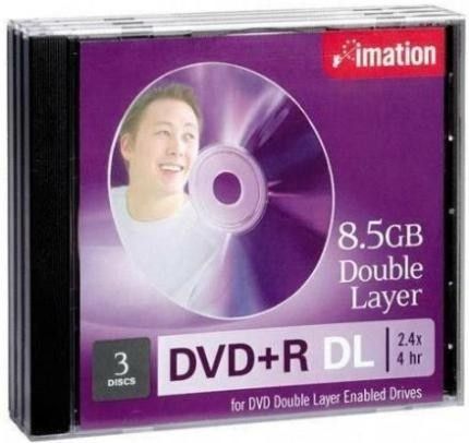 Imation 17539 Storage media - DVD+R DL, 8.5GB Storage Capacity, 240 Minute Maximum Recording Time, 2.4x Maximum Write Speed, DVD+R DL Writing Compatibility, DVD+R, DVD-R/RW, DVD-RAM/R, DVD+R/RW Reading Compatibility, Non-Printable Surface Type, 120mm Standard Form Factor, 3 Pack, Mac and PC Platform Support, UPC 051122175398 (17 539 17-539)