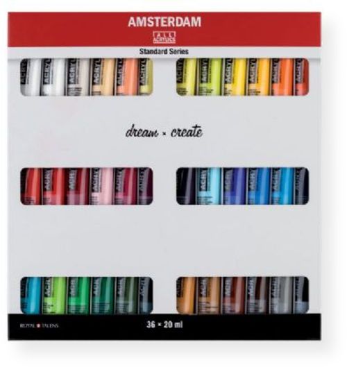 Royal Talens 17820436 All Acrylics Standard Series 36 Color Paint Set; Contents 20ml tubes; 36 color set; This line is the student acrylic brand with the best value and a wide array of color options; Clear plastic tubes show the beautiful, rich lightfast colors; EAN 8712079384319 (17820436 ROYAL-17820436 ROYALTALENS-17820436 ROYALTALENS17820436 ROYAL-TALENS17820436 ROYAL-TALENS-17820436)