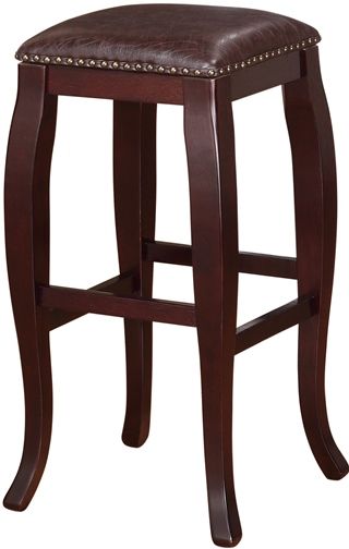 Linon 178205BRN01 San Francisco Square Top Bar Stool, Brown; Sleek and stylish, is the perfect addition to your home bar, kitchen or dining space; Rich wenge curved legs are topped by a warm brown PU seat that is accented with antique bronze nail head trim; Four foot rails provide stability, durability and comfort; UPC 753793935263 (178205-BRN01 178205BRN-01 178205-BRN-01)