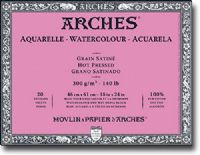 Arches 1795075 Hot Press Watercolor Block, 20 Sheets, Natural White, 14" x 20", 140lb/300g; Professional grade 14" x 20" watercolor block of the highest quality; 100 percent cotton, cylinder mould made with natural gelatin sizing; Acid free and buffered; Contains an anti-microbial agent to help resist mildew; 140 lb/300g, 20 sheets; UPC 3011480511952 (ARCHES1795075 ARCHES 1795075) 