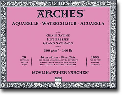 Arches 1795075 Hot Press Watercolor Block, 20 Sheets, Natural White, 14