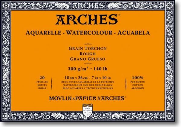 Arches 1795083 Rough Watercolor Block, 20 Sheets, Natural White, 7