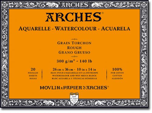 Arches 1795086 Rough Watercolor Block, 20 Sheets, Natural White, 10