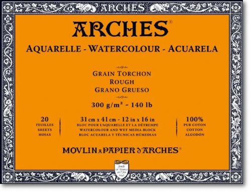 Arches 1795087 Rough Watercolor Block, 20 Sheets, Natural White, 12