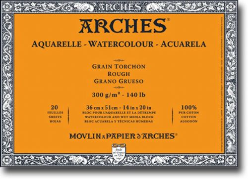 Arches 1795088 Rough Watercolor Block, 20 Sheets, Natural White, 14