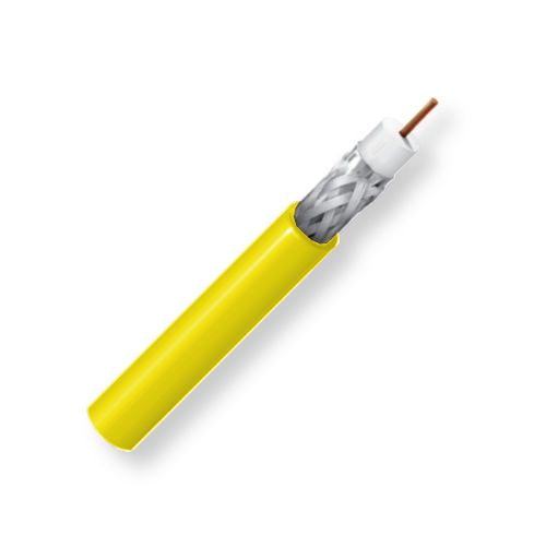 Belden 179DT 0041000, Model 179DT, 28.5 AWG, RG179, Ultra-miniature, Low Loss Serial Digital Coax Cable; Yellow Color; Riser-CMR Rated; Solid bare copper conductor; Foam HDPE core; Duofoil Tape and Tinned Copper braid; PVC jacket; UPC 612825357001 (BTX 179DT0041000 179DT 0041000 179DT-0041000 BELDEN)