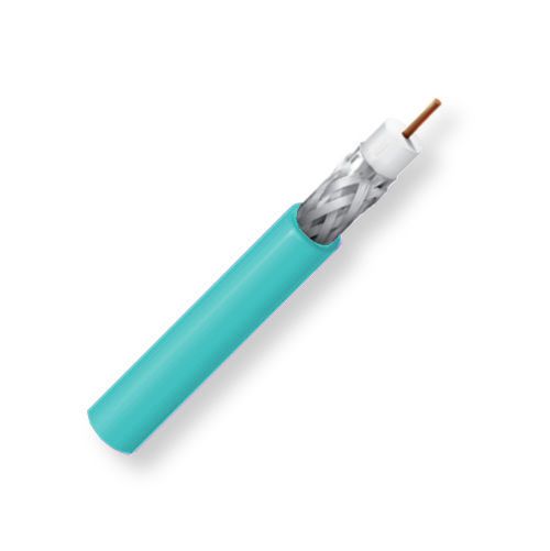 Belden 179DT 0061000, Model 179DT, 28.5 AWG, RG179, Ultra-miniature, Low Loss Serial Digital Coax Cable; Light Blue Color; Riser-CMR Rated; Solid bare copper conductor; Foam HDPE core; Duofoil Tape and Tinned Copper braid; PVC jacket; UPC 612825358541 (BTX 179DT0061000 179DT 0061000 179DT-0061000 BELDEN)
