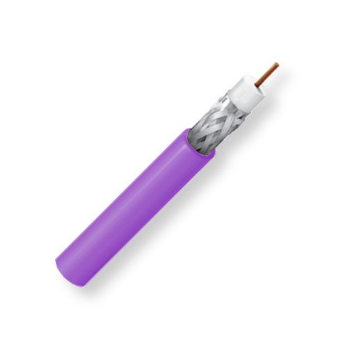 Belden 179DT 0071000, Model 179DT, 28.5 AWG, RG179, Ultra-miniature, Low Loss Serial Digital Coax Cable; Violet Color; Riser-CMR Rated; Solid bare copper conductor; Foam HDPE core; Duofoil Tape and Tinned Copper braid; PVC jacket; UPC 612825356998 (BTX 179DT0071000 179DT 0071000 179DT-0071000 BELDEN)