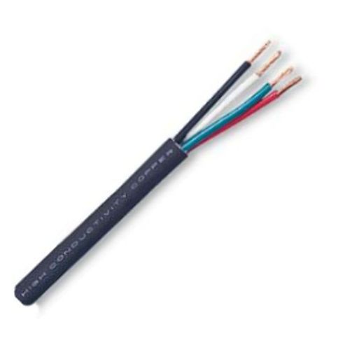 BELDEN1810AB59250, Model 1810A, 14 AWG, 4-Conductor, High Conductivity Speaker Cable; Black, Matte; 4 Conductor 14 AWG stranded high conductivity bare copper conductors with polyolefin insulation; CL3 and CM Rated; PVC jacket; UPC 612825123316 (BELDEN1810AB59250 WIRE CONDUCTOR TRANSMISSION CONNECTIVITY)
