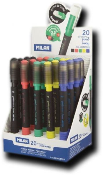Milan 185013920 Sway Mechanical Pencil Display, Sway Mechanical Pencil Display, Each pencil features a soft rubber touch barrel body and an extra large eraser, Dimensions 3.35