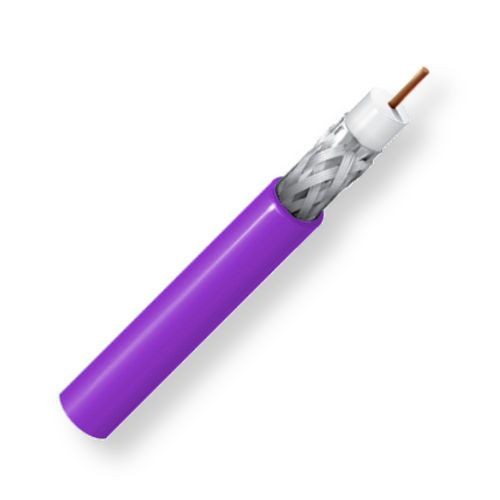 BELDEN1855P0071000, Model 1855P, RG59, 23 AWG, Sub-miniature, Low Loss Serial Digital Coax Cable; Violet Color; Plenum CMP-Rated; 23 AWG solid bare copper conductor; Foam FEP core; Duofoil Tape and Tinned copper braid shield; Flamarrest jacket; UPC 612825124757 (BELDEN1855P0071000 TRANSMISSION CONNECTIVITY DIGITAL WIRE)
