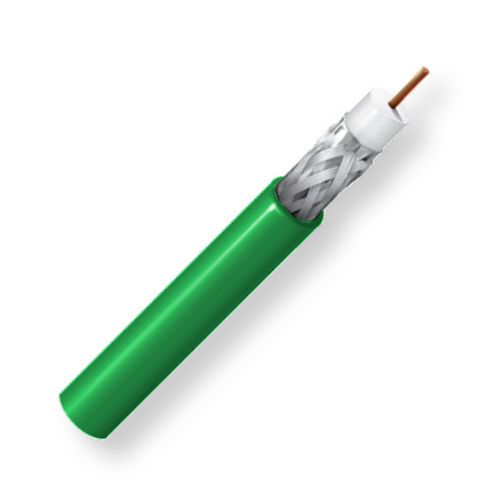 BELDEN1855PN3U1000, Model 1855P, RG59, 23 AWG, Sub-miniature, Low Loss Serial Digital Coax Cable; Green Color; Plenum CMP-Rated; 23 AWG solid bare copper conductor; Foam FEP core; Duofoil Tape and Tinned copper braid shield; Flamarrest jacket; UPC 612825124696 (BELDEN1855PN3U1000 TRANSMISSION CONNECTIVITY CONDUCTOR WIRE)