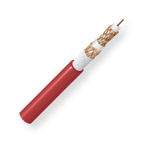 BELDEN1856A0021000, Model 1856A, 20 AWG, RG59, Banana Peel, Video Triax Cable; Red; 20 AWG solid 0.032-Inch bare copper conductor; Gas-injected foam HDPE insulation; Bare copper braid shields; Belflex jacket; UPC 612825356882 (BELDEN1856A0021000 TRANSMISSION CONNECTIVITY PLUG WIRE)