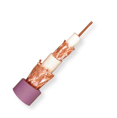 Belden 1856B 0071000, Model 1856B, 20 AWG, RG59, Video Triax Cable; Violet; CMR and CMG Rated; 20 AWG solid bare copper conductor; Gas-injected foam HDPE insulation; Bare copper braid shields; Belflex jacket; UPC 612825356691 (BTX 1856B0071000 1856B 0071000 1856B-0071000)