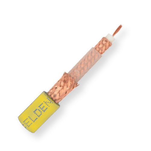 Belden 1857A 0041000, Model 1857A, 22 AWG, RG59 Video Triax Cable; Yellow; Stranded 0.031-Inch ;Bare copper conductor; Foam polyethylene insulation; Bare copper braid shields; Belflex jacket; Indoor or for outdoor field deployable use; UPC 612825356684 (BTX 1857A0041000 1857A 0041000 1857A-0041000)