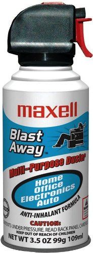Maxell 190027 Model CA-5 Blast Away 3.5 oz. Canned Air, Multi purpose duster, Non-flammable, compressed gas; Contains a bitterant to help discourage inhalant abuse, Removes dust and dirt off all surfaces, Size 2.06