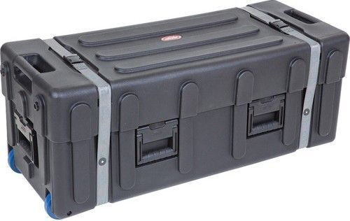 SKB 1SKB-DH4216W Large Drum Hardware Case with Handle and Wheels, Roto-molded for strength and durability, Convenient tow handle, Built-in wheels for easy transport, Two heavy-duty cinch straps for reliable closure, Sturdy high tension slide release buckle, Interior: 42