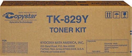 Kyocera 1T02FZACS0 Model TK-829Y Yellow Toner Kit For use with Kyocera/Copystar KM-C2520, KM-C2525, KM-C2525E, KM-C3225, KM-C3225E, KM-C3232, KM-C3232E, KM-C4035 and KM-C4035E Multifunction Printers; Up to 7000 Pages Yield at 5% Average Coverage; UPC 632983007334 (1T02-FZACS0 1T02F-ZACS0 1T02FZ-ACS0 TK829Y TK 829Y)