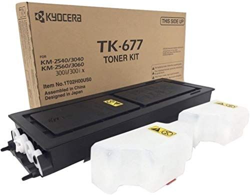 Kyocera 1T02H00US0 Model TK-677 Black Toner Kit For use with Kyocera KM-2540, KM-2560, KM-3040, KM-3060 and TASKalfa 300i Monochrome Multifunctional Printers; Up to 20000 Pages Yield at 5% Average Coverage; Includes Two Waste Toner Containers, Grid Cleaner and Cloth; UPC 632983010051 (1T02-H00US0 1T02H-00US0 1T02H0-0US0 TK677 TK 677)
