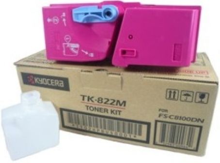 Kyocera 1T02HPBUS0 Model TK-822M Magenta Toner Cartridge for use with Kyocera FS-C8100DN Printer, Up to 7000 pages at 5% coverage, New Genuine Original OEM Kyocera Brand, UPC 632983009642 (1T02-HPBUS0 1T02 HPBUS0 1T02HPB-US0 1T02HPB US0 TK822M TK 822M TK-822) 