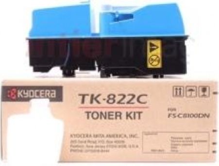 Kyocera 1T02HPCUS0 Model TK-822C Cyan Toner Cartridge for use with Kyocera FS-C8100DN Printer, Up to 7000 pages at 5% coverage, New Genuine Original OEM Kyocera Brand, UPC 632983009666 (1T02-HPCUS0 1T02 HPCUS0 1T02HPC-US0 1T02HPC US0 TK822C TK 822C TK-822) 