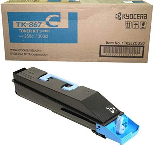 Kyocera 1T02JZCUS0 Model TK-867C Cyan Toner Cartridge For use with Kyocera TASKalfa 250ci and 300ci Color Multifunction Laser Printers, Up to 12000 Pages Yield at 5% Average Coverage, UPC 632983013076 (1T02-JZCUS0 1T02J-ZCUS0 1T02JZ-CUS0 TK867C TK 867C)